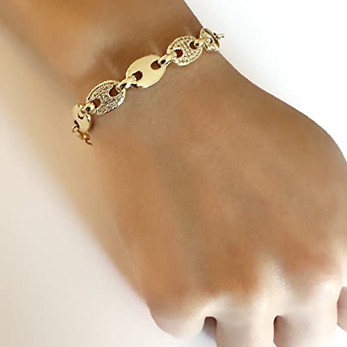 LESLIE BOULES 18K Gold Plated Puff Mariner Link Bracelet for Women Fashion Jewelry