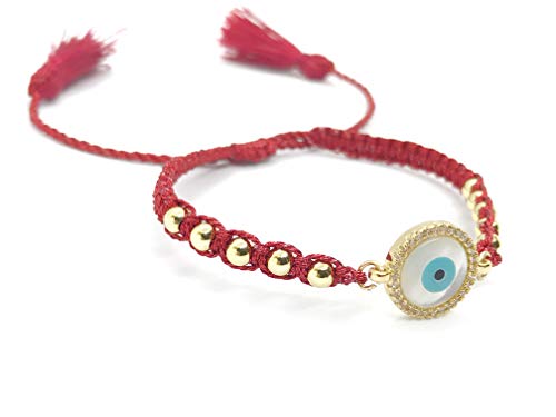 LESLIE BOULES Mother of Pearl Evil Eye Bracelet Boho Jewelry for Women