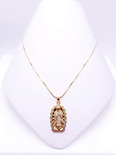 LESLIE BOULES Guadalupe 18K Gold Plated Pendant Necklace for Women Snake Chain Religious Jewelry