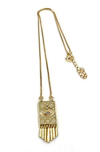 LESLIE BOULES Vintage Evil Eye Pendant Necklace for Women 18K Gold Plated Chain Good Fortune Jewelry