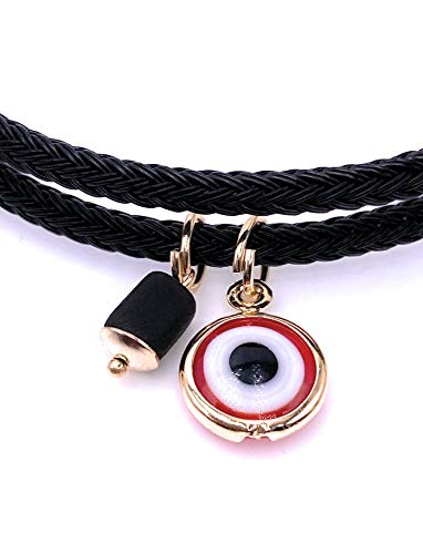 LESLIE BOULES Red Evil Eye Black Cord Bracelet with Genuine Azabache Stone Protection Jewelry