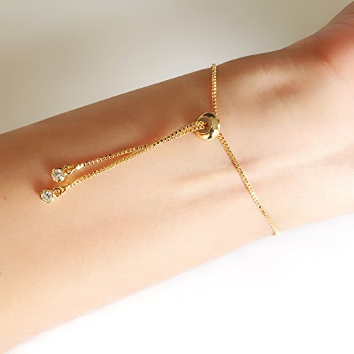 LESLIE BOULES Hamsa Hand Gold Bracelet Adjustable 18K Plated Sliding Chain Amuleto de Protección