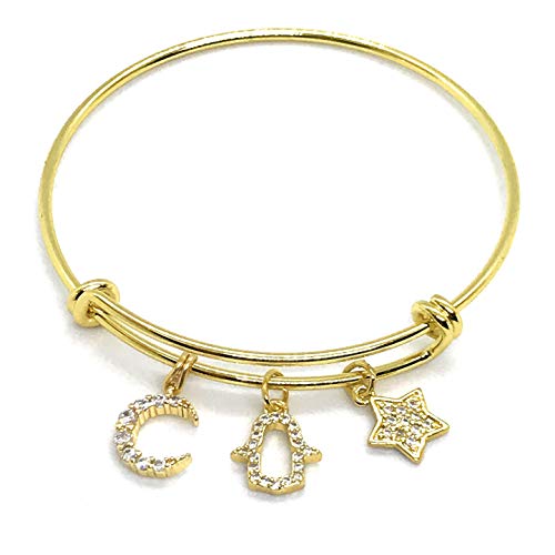LESLIE BOULES 18 K Gold Plated Expandable Charm Bangle Bracelet Fashion Jewelry