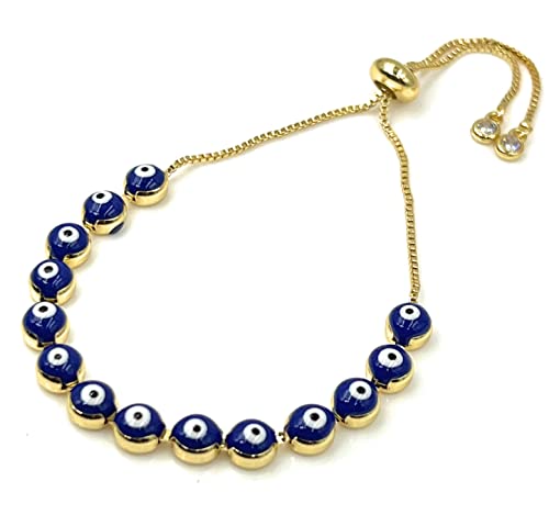 LESLIE BOULES Strand Evil Eyes Bracelet 18K Gold Plated Adjustable Chain Protection Jewelry