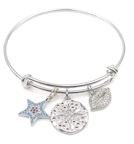 Silver Charm Bangle Bracelet for Women Cubic Zirconia Pendants