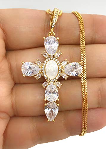 LESLIE BOULES Cross Rhinestone Pendant Necklace Our Lady of Guadalupe Jewelry for Women