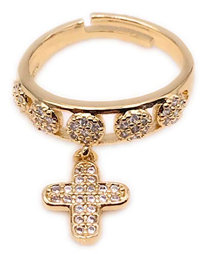 LESLIE BOULES 18K Gold Plated Charm Cross Ring for Women Adjustable Size Beautiful Gift