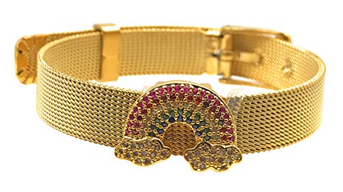 LESLIE BOULES Elevate Your Style with our Premium Gold Plated Bracelet Band with Rainbow Connector