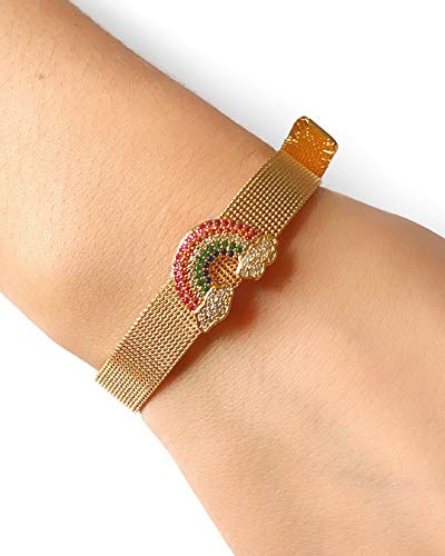 LESLIE BOULES Elevate Your Style with our Premium Gold Plated Bracelet Band with Rainbow Connector