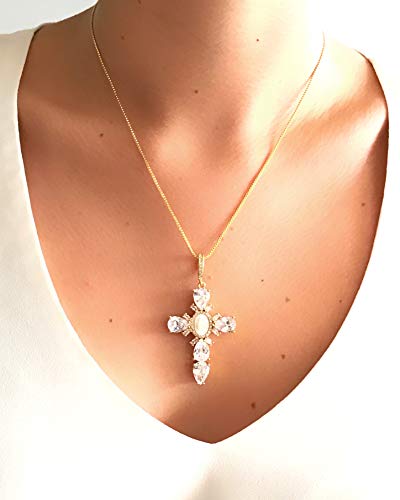 LESLIE BOULES Cross Rhinestone Pendant Necklace Our Lady of Guadalupe Jewelry for Women