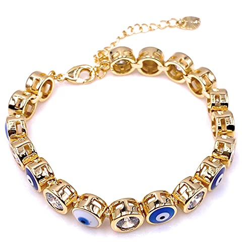 LESLIE BOULES 18K Gold Plated Multicolored Strand Evil Eyes Bracelet For Women Protection Jewelry