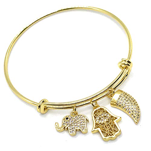 Gold Plated Expandable Charm Bangle Bracelet Fashion & Lucky Jewelry