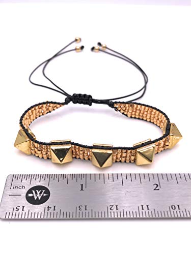 LESLIE BOULES Gold Plated Rivets Bracelet Miyuki Glass Seed Beads Adjustable Fashion Jewelry