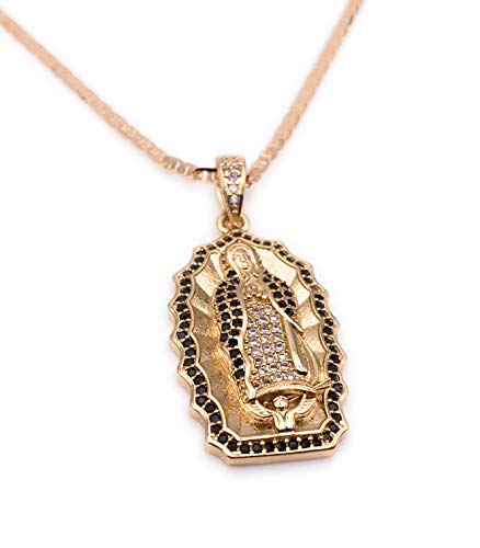 LESLIE BOULES Guadalupe Pendant Necklace for Women Catholic Jewelry 18K Gold Plated