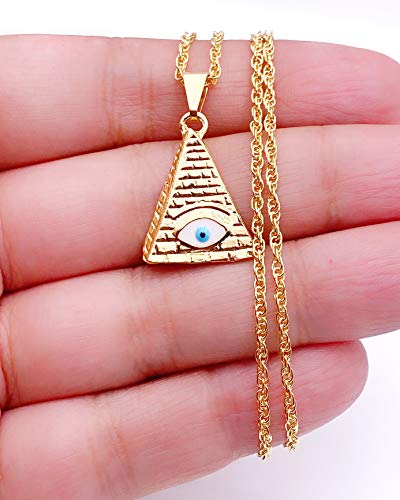 LESLIE BOULES Egyptian Pyramid Evil Eye Pendant Necklace for Women 18K Gold Plated Chain