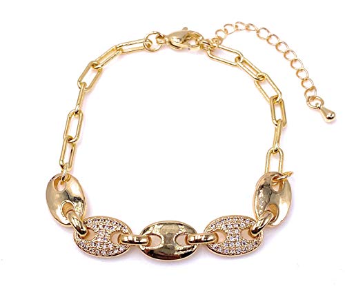 LESLIE BOULES 18K Gold Plated Puff Mariner Link Bracelet for Women Fashion Jewelry