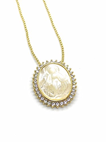 LESLIE BOULES Our Lady Of Grace Mother of Pearl Pendant Necklace Elegant Jewelry for Women