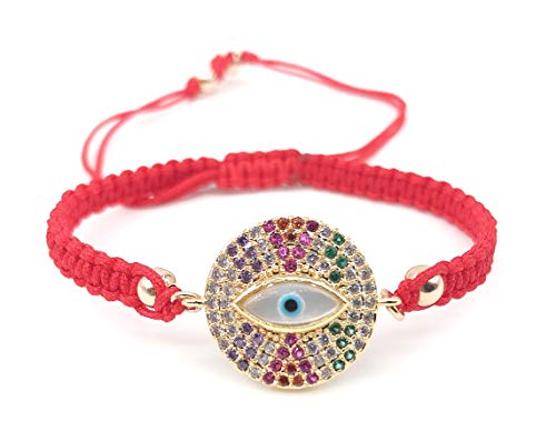 LESLIE BOULES Evil Eye Red String Bracelet Protection Jewelry