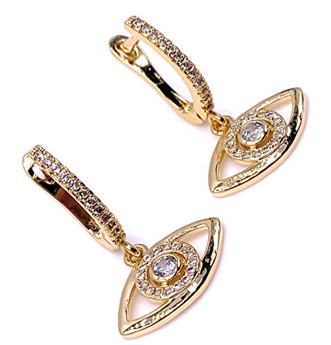 LESLIE BOULES 18K Gold Plated Evil Eye English Lock Earrings for Women