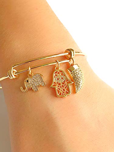 Gold Plated Expandable Charm Bangle Bracelet Fashion & Lucky Jewelry