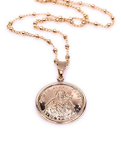 LESLIE BOULES Gold-Plated Chain Necklace with San Judas Tadeo Medal - Elegant Jewelry for Women