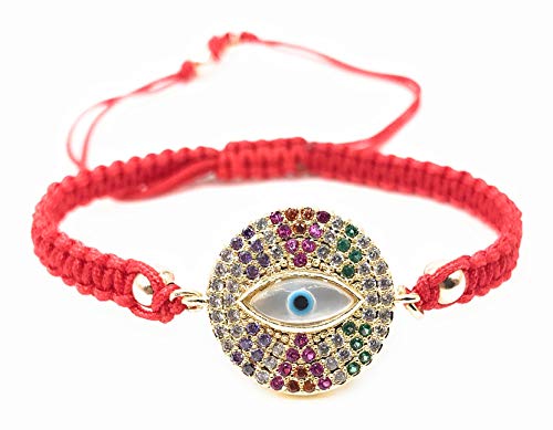 LESLIE BOULES Evil Eye Red String Bracelet Protection Jewelry