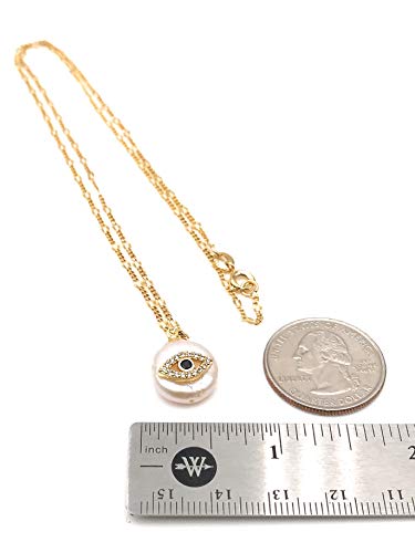 LESLIE BOULES Gold Evil Eye Baroque Pendant Necklace 18K Plated Chain 18 Inches Length