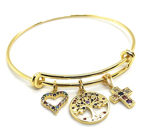 Gold Plated Expandable Charm Bangle Bracelet Lucky & Love Jewelry