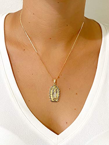 LESLIE BOULES Guadalupe Pendant Necklace for Women Catholic Jewelry 18K Gold Plated