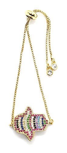 LESLIE BOULES Hamsa Hand Gold Bracelet Adjustable 18K Plated Sliding Chain Amuleto de Protección