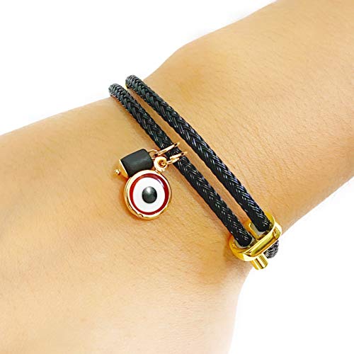 LESLIE BOULES Red Evil Eye Black Cord Bracelet with Genuine Azabache Stone Protection Jewelry