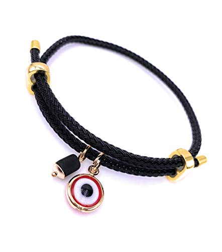 LESLIE BOULES Red Evil Eye Black Cord Bracelet with Genuine Azabache Stone Protection Jewelry