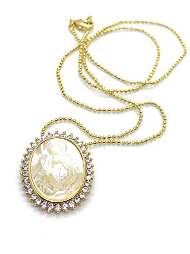 LESLIE BOULES Our Lady Of Grace Mother of Pearl Pendant Necklace Elegant Jewelry for Women