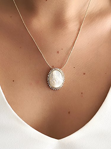 LESLIE BOULES Our Lady Of Grace Mother of Pearl Pendant Necklace Elegant Jewelry for Women