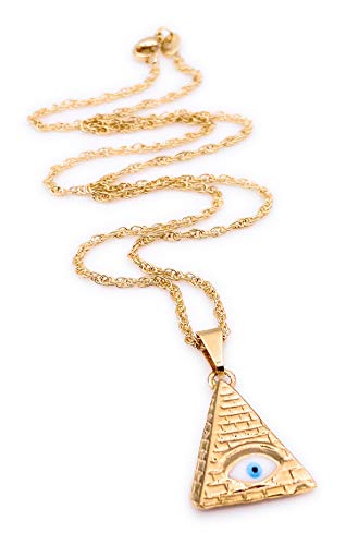 LESLIE BOULES Egyptian Pyramid Evil Eye Pendant Necklace for Women 18K Gold Plated Chain
