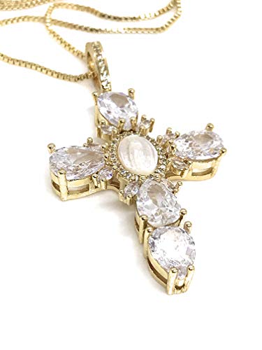 LESLIE BOULES Cross Rhinestone Pendant Necklace Our Lady of Guadalupe Jewelry for Women