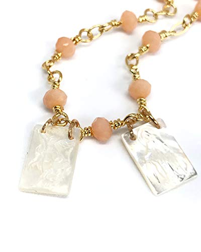 LESLIE BOULES Escapularios Católicos Jewelry for Women Beige Crystal Beads Chain 17 Inches Length