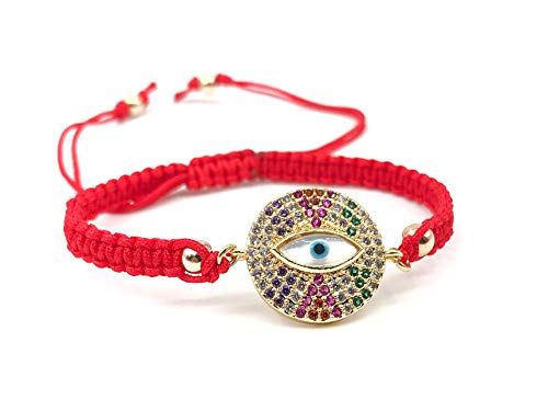 LESLIE BOULES Evil Eye Red String Bracelet Protection Jewelry