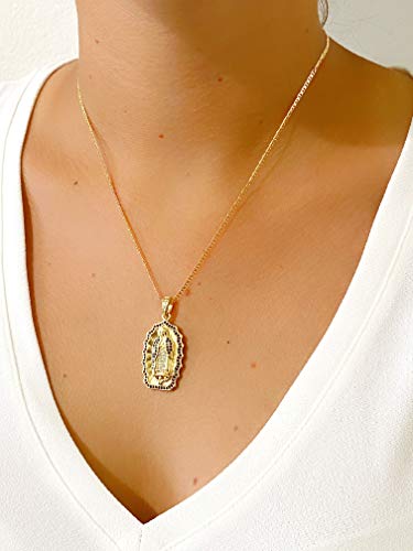 LESLIE BOULES Guadalupe Pendant Necklace for Women Catholic Jewelry 18K Gold Plated