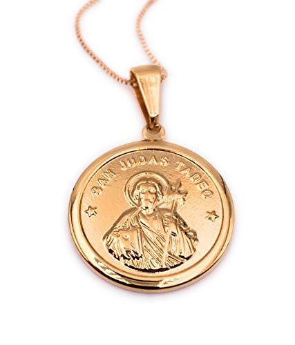 LESLIE BOULES Saint Jude Medal Pendant Necklace 18K Gold Plated Chain Religious Jewelry