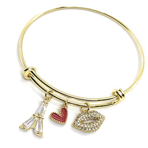 Gold Plated Expandable Charm Bangle Bracelet Fashion & Love Jewelry