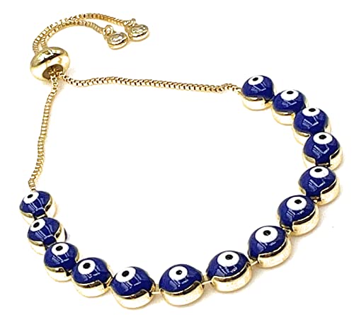 LESLIE BOULES Strand Evil Eyes Bracelet 18K Gold Plated Adjustable Chain Protection Jewelry