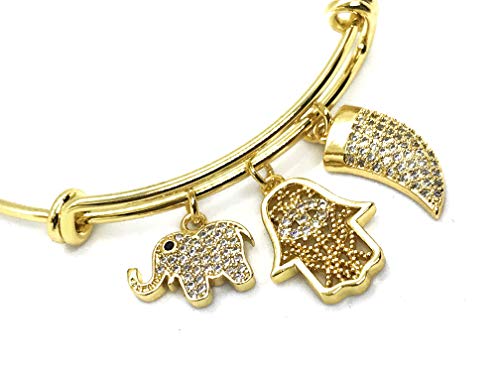 Gold Plated Expandable Charm Bangle Bracelet Fashion & Lucky Jewelry