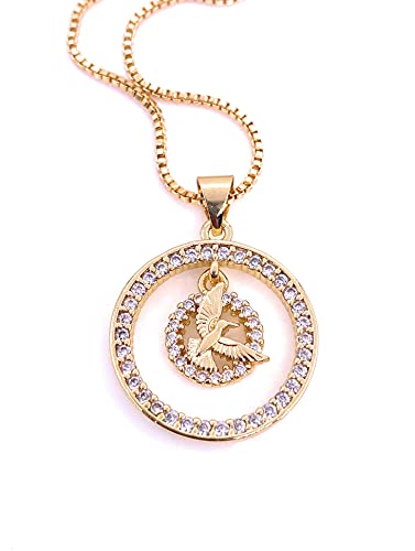 LESLIE BOULES Beautiful Gold Holy Spirit Round Pendant Necklace 18K Plated Chain Religious Jewelry