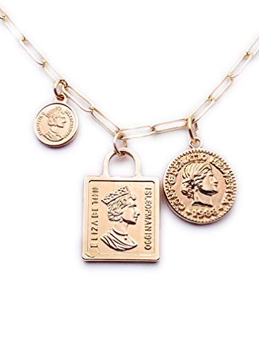 LESLIE BOULES Antique Coin Pendant Necklace with 18K Gold Plated Chain
