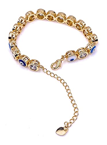 LESLIE BOULES 18K Gold Plated Multicolored Strand Evil Eyes Bracelet For Women Protection Jewelry