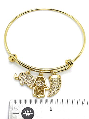 Gold Plated Expandable Charm Bangle Bracelet Fashion & Lucky Jewelry