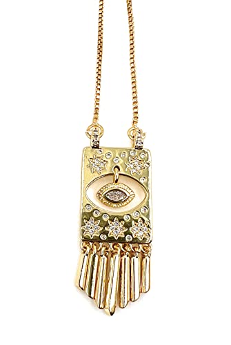 LESLIE BOULES Vintage Evil Eye Pendant Necklace for Women 18K Gold Plated Chain Good Fortune Jewelry