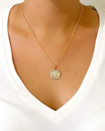 LESLIE BOULES 18K Gold Plated Saint Benedict Pendant Necklace for Women Religious Jewelry