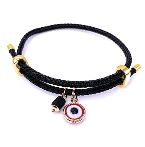 LESLIE BOULES Red Evil Eye Black Cord Bracelet with Genuine Azabache Stone Protection Jewelry